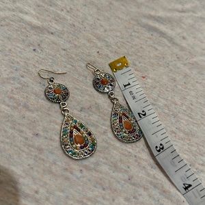 Colorful mosaic dangle teardrop earrings